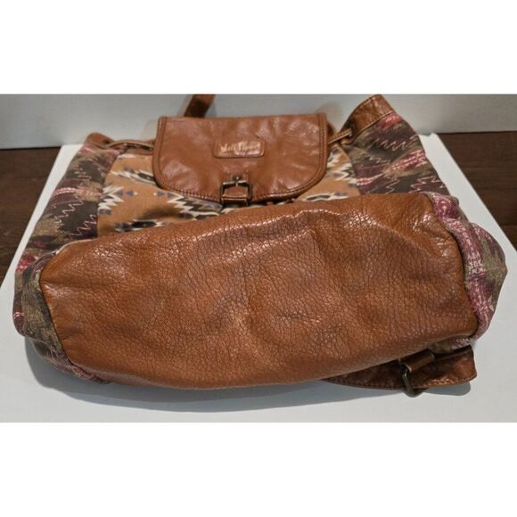Vintage Wall Flower Womens Brown Faux Leather & Aztec Canvas Backpack W Buckles - Picture 2 of 11